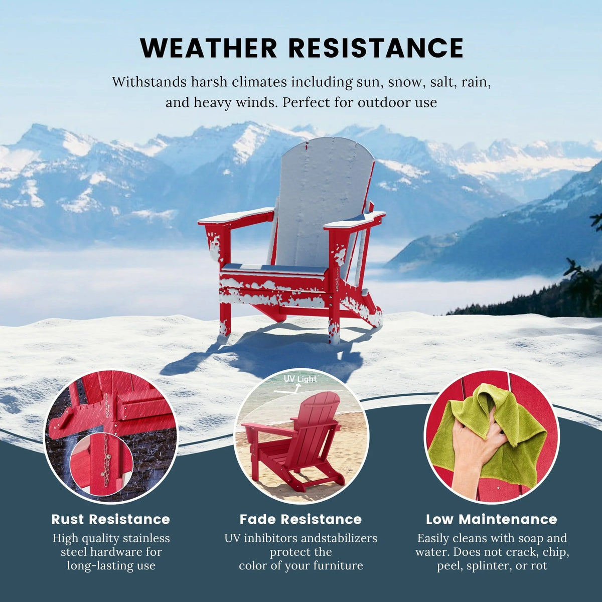 Polytrends Laguna Fade Resistant All Weather Outdoor Patio Folding Adirondack Chair