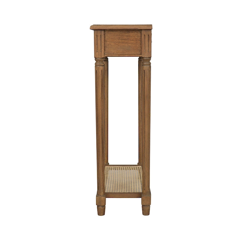 Table d'appoint console à 1 tiroir en bois massif et étagère en cannage Lenora par East at Main
