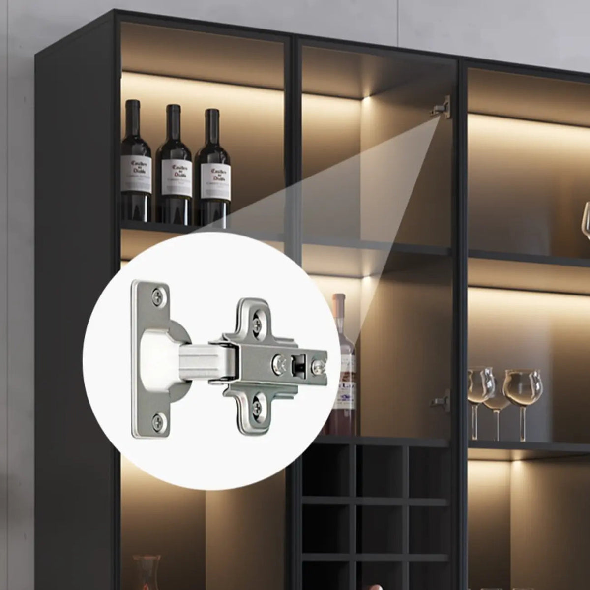 Meuble de rangement à vin minimaliste en bois noir avec porte vitrée