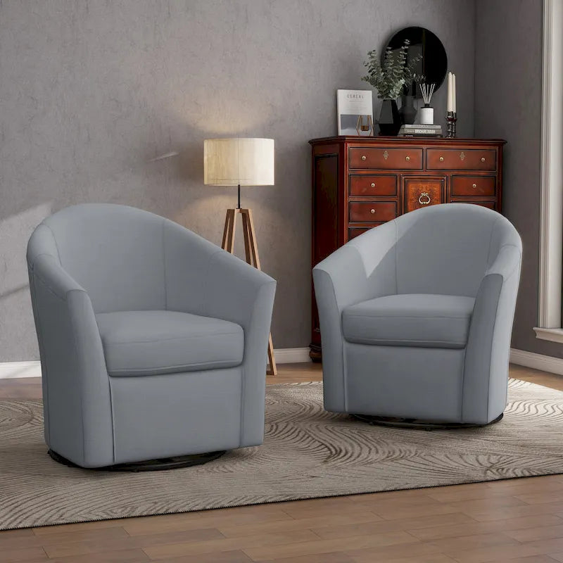 Set of 2 Modern Upholstered Swivel Barrel Chair Living Room Accent Chair