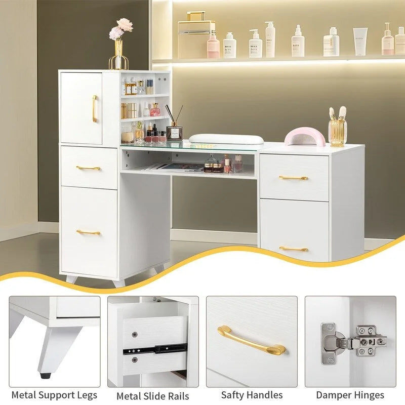 Bureau informatique de 140 cm avec étagères, tiroirs et armoire