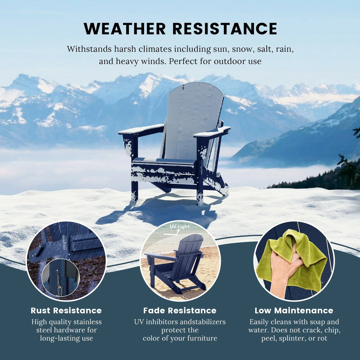 Polytrends Laguna Fade Resistant All Weather Outdoor Patio Folding Adirondack Chair
