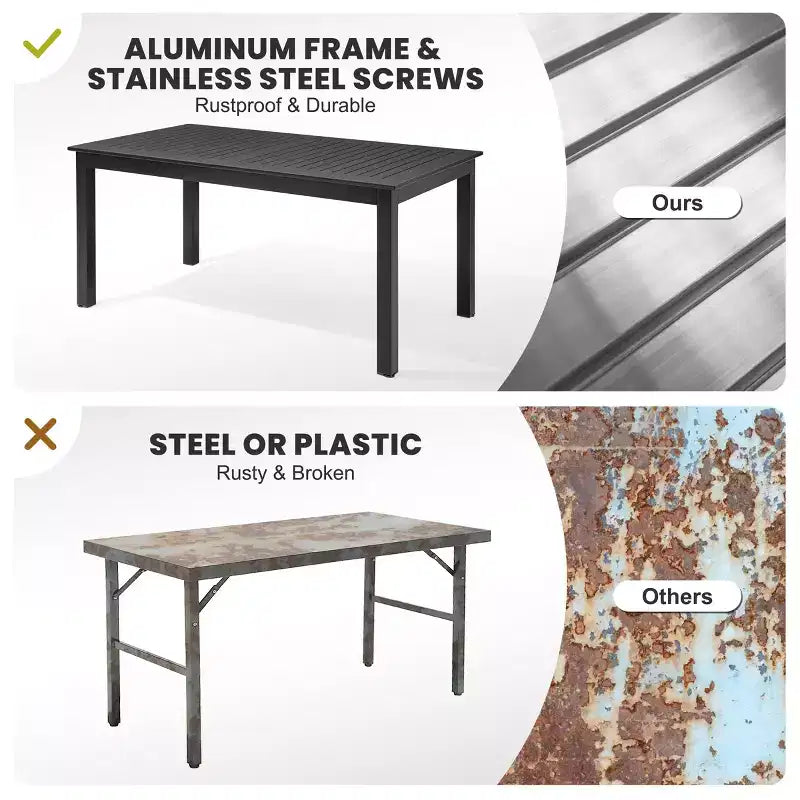 Crestlive Products 9pc Patio Expandable Dining Set Aluminum Outdoor Rectangular Table for 6 to 8 with Chairs