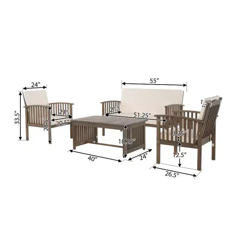 Christopher Knight Home Navan Outdoor Acacia Wood 4 Seater Chat Set with Water-Resistant Cushion