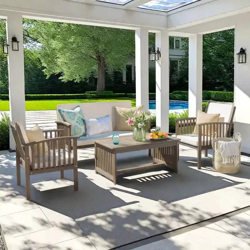Christopher Knight Home Navan Outdoor Acacia Wood 4 Seater Chat Set with Water-Resistant Cushion