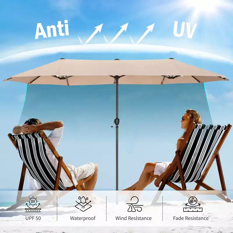 Captiva Designs 8Pc Outdoor Steel Rectangle Dining Table & Cushioned Metal Chairs & Market Umbrella