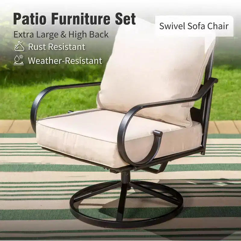 Captiva Designs 4pc extra large metal outdoor patio conversation set with swivel pattern-back chairs and coffee table