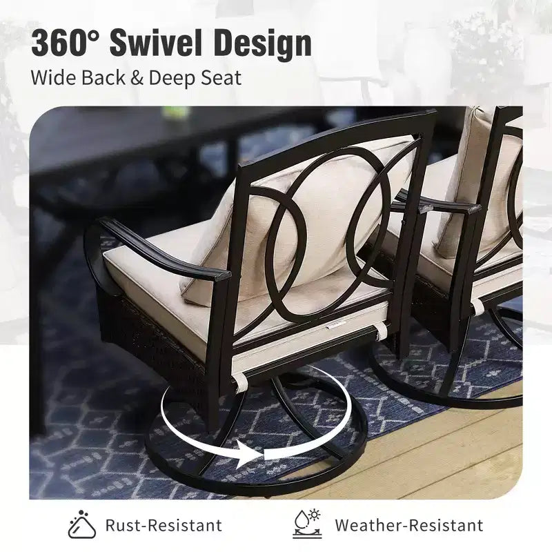 Captiva Designs 9pc Spacious Slat-top Square Metal Table & Rattan Metal Chairs with Thick Cushions
