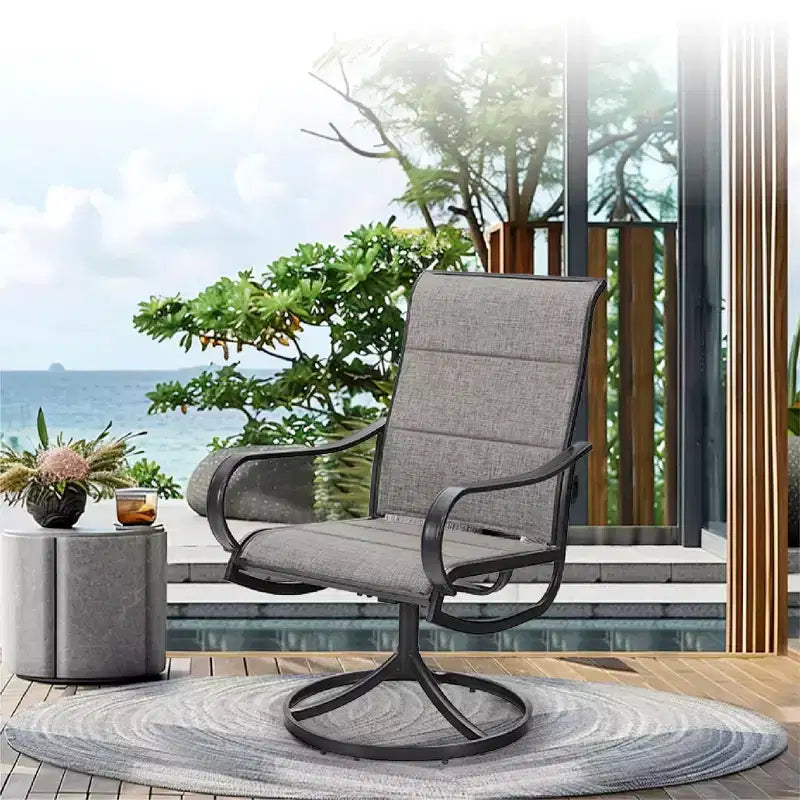 Captiva Designs 9pc Patio Dining Set with Slat-top Adjustable Steel Rectangle Table & Padded Textilene Swivel Chairs