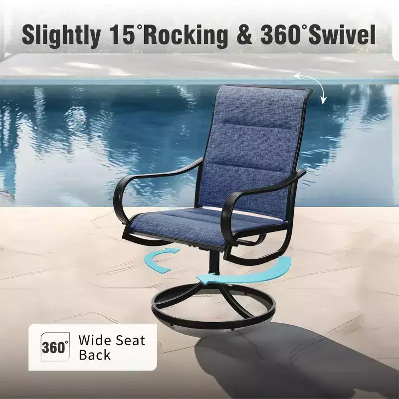 Captiva Designs 9pc Patio Dining Set with Slat-top Adjustable Steel Rectangle Table & Padded Textilene Swivel Chairs
