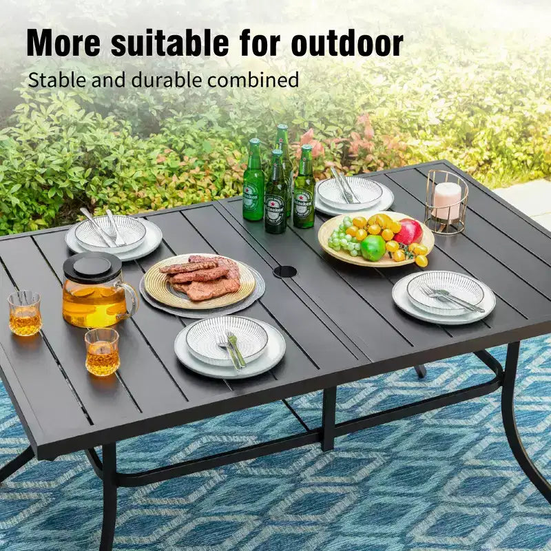 Captiva Designs 7pc Patio Dining Set with Rectangular Steel Table & Aluminum Frame Textilene Chairs