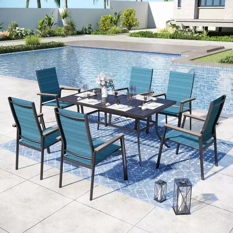 Captiva Designs 7pc Patio Dining Set with Rectangular Steel Table & Aluminum Frame Textilene Chairs
