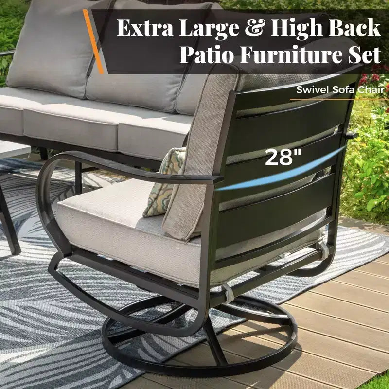 Captiva Designs 5pc Metal Patio Furniture Conversation Set with Swivel Chairs and Ottomans for Garden Porch Backyard