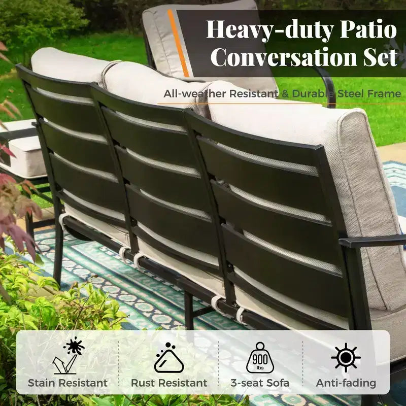 Captiva Designs 5pc Metal Patio Furniture Conversation Set with Swivel Chairs and Ottomans for Garden Porch Backyard