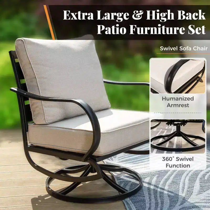 Captiva Designs 5pc Metal Patio Furniture Conversation Set with Swivel Chairs and Ottomans for Garden Porch Backyard