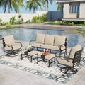 Captiva Designs 5pc Metal Patio Furniture Conversation Set with Swivel Chairs and Ottomans for Garden Porch Backyard