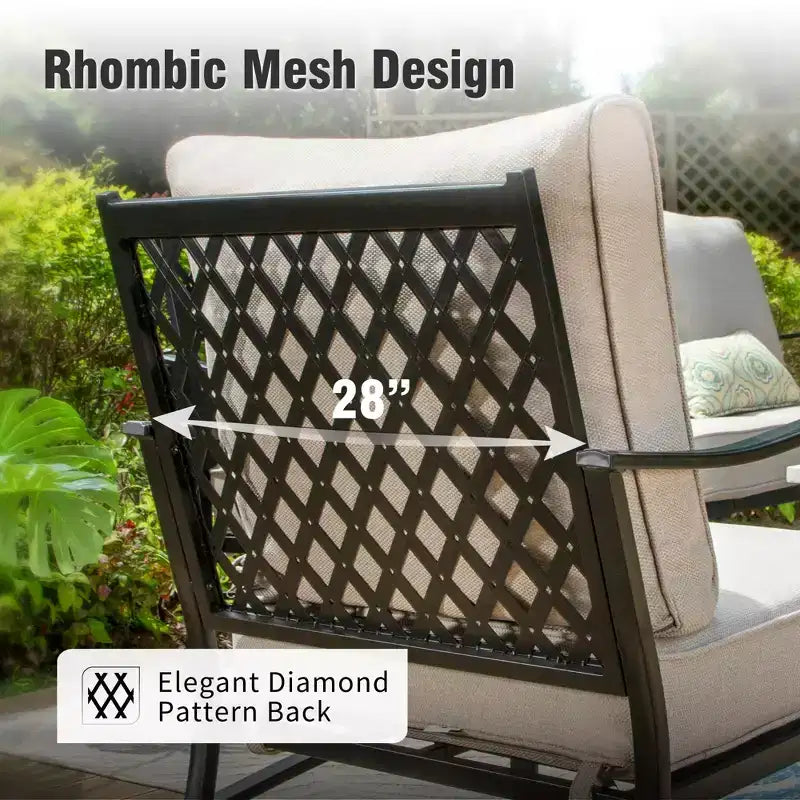 Captiva Designs 6pc Metal Patio Outdoor Conversation Set with Swivel Grid-back Chairs, Ottomans and Coffee Table