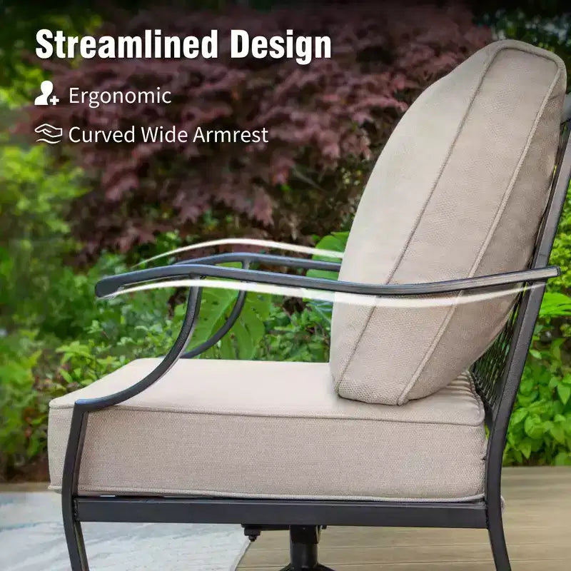 Captiva Designs 6pc Metal Patio Outdoor Conversation Set with Swivel Grid-back Chairs, Ottomans and Coffee Table