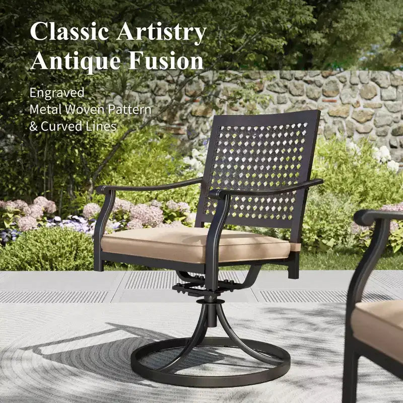 Captiva Designs 8pc Patio Dining Set with Rectangular Steel Table & Black Steel Chairs & Beige Umbrella