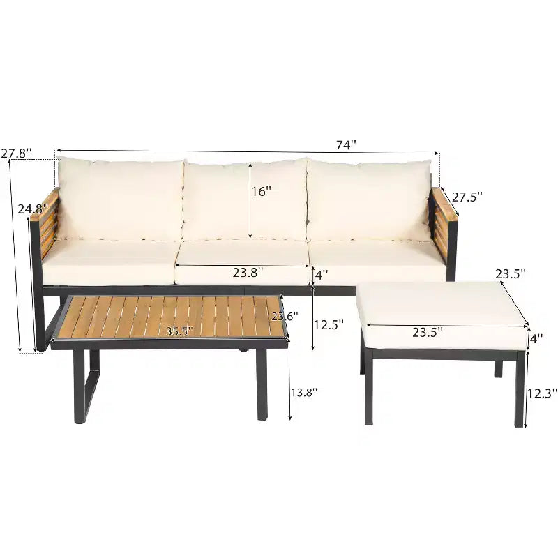 Christopher Knight Home Faye 4 Piece Patio Acacia and Metal Upholstered Seating Set with Slat Design