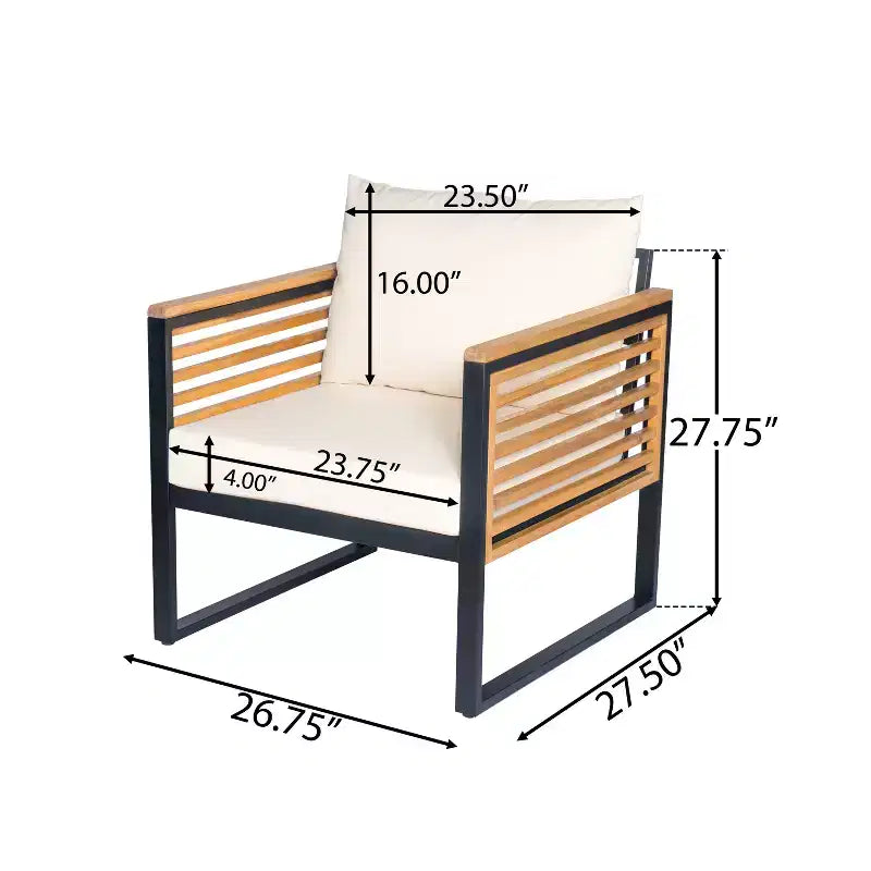 Christopher Knight Home Faye 4 Piece Patio Acacia and Metal Upholstered Seating Set with Slat Design