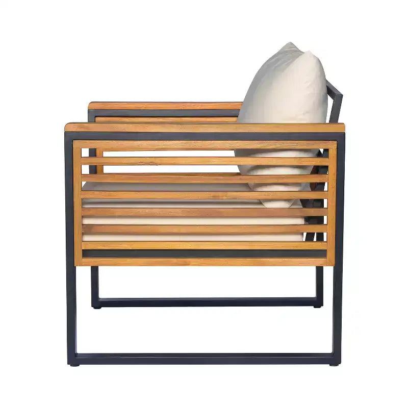 Christopher Knight Home Faye 4 Piece Patio Acacia and Metal Upholstered Seating Set with Slat Design