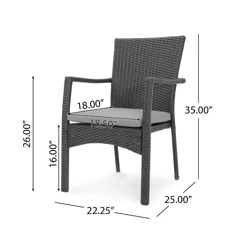 GDFStudio Tara Outdoor Wicker and Acacia Wood 5 Piece Dining Set with Cushions