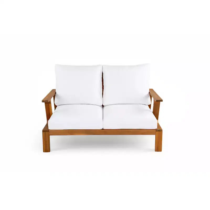 Scott Living Doris 4 Piece Outdoor Rustic Slat Design Acacia Wood Upholstered Seating Set