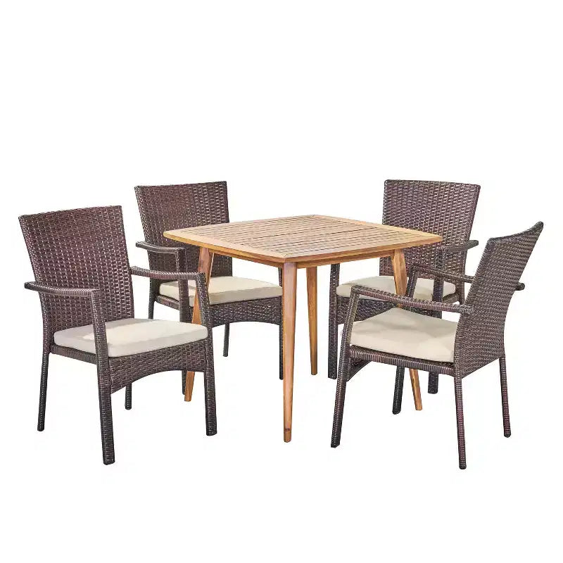 Christopher Knight Home Marias Outdoor Wicker and Acacia Wood 5 Piece Dining Set
