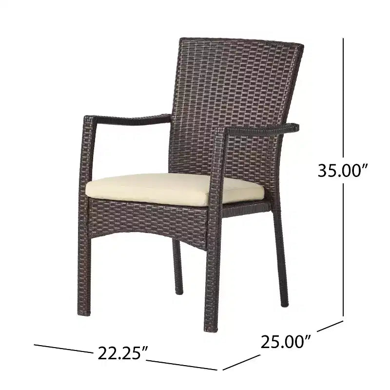 Christopher Knight Home Goodwin Outdoor Acacia Wood and Wicker 7 Piece Dining Set with Cushion, Teak/Brown