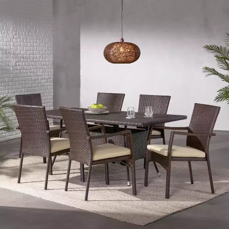 Christopher Knight Home Thompson Outdoor Wicker 7 Piece Dining Set with Cushion
