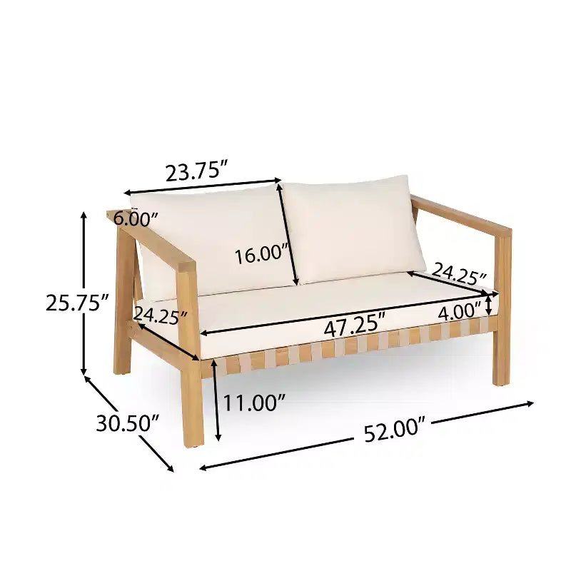 Christopher Knight Home Fraser 4-Piece Patio Slat Design Acacia Wood Upholstered Seating Set