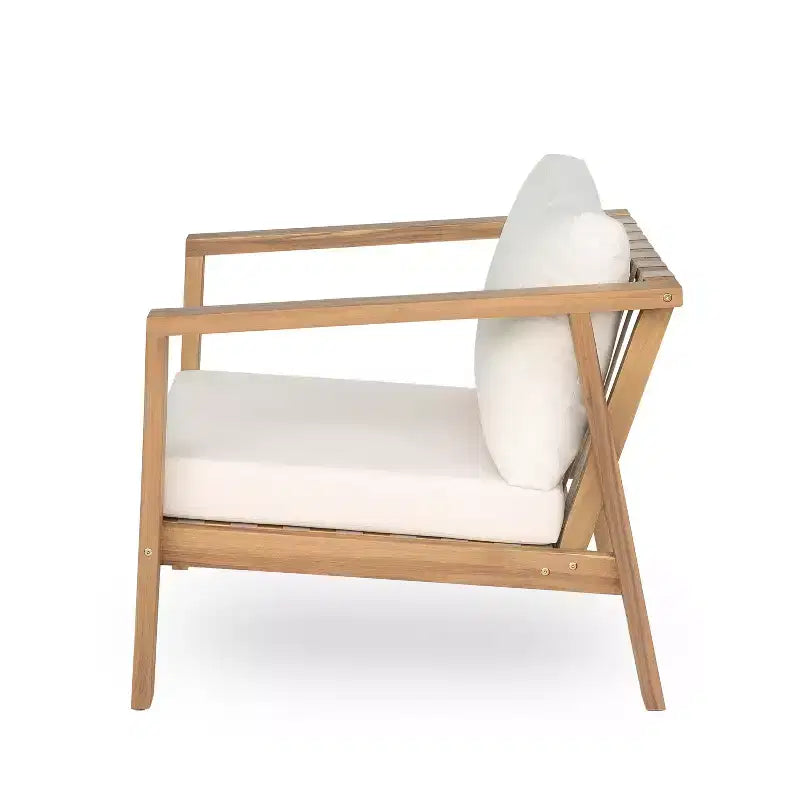 Christopher Knight Home Fraser 4-Piece Patio Slat Design Acacia Wood Upholstered Seating Set