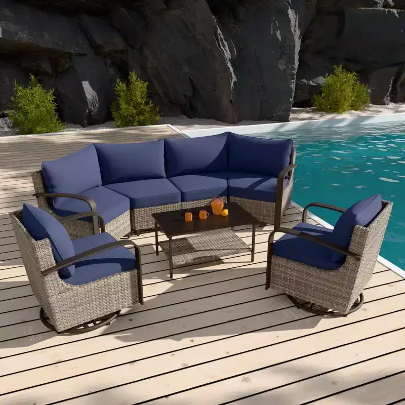 EAGLE PEAK Coastal Vista Outdoor Patio Furniture Set, Half-Moon Curved Wicker Patio Conversation Set with Coffee Table