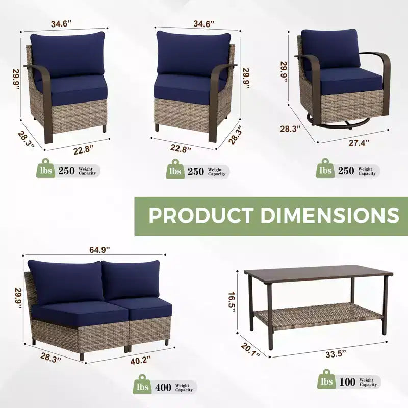 EAGLE PEAK Coastal Vista Outdoor Patio Furniture Set, Half-Moon Curved Wicker Patio Conversation Set with Coffee Table