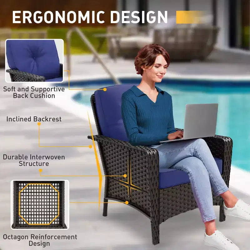 EAGLE PEAK 4 Piece Patio Rattan Furniture Conversation Set, Wicker Outdoor Couch and Chairs Set with Coffee Table
