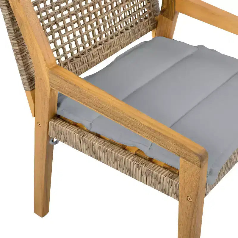 Christopher Knight Home Neva 5 Piece Industrial Outdoor Acacia Wood and Wicker Dining Set with Cushions