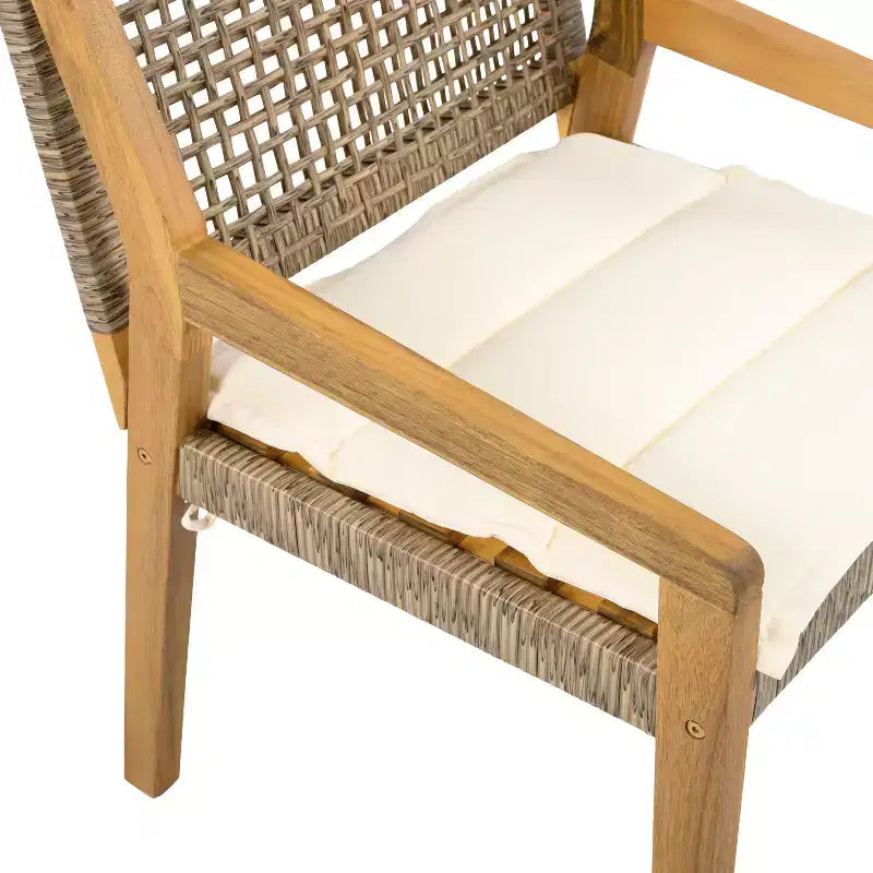 Christopher Knight Home Neva 5 Piece Industrial Outdoor Acacia Wood and Wicker Dining Set with Cushions