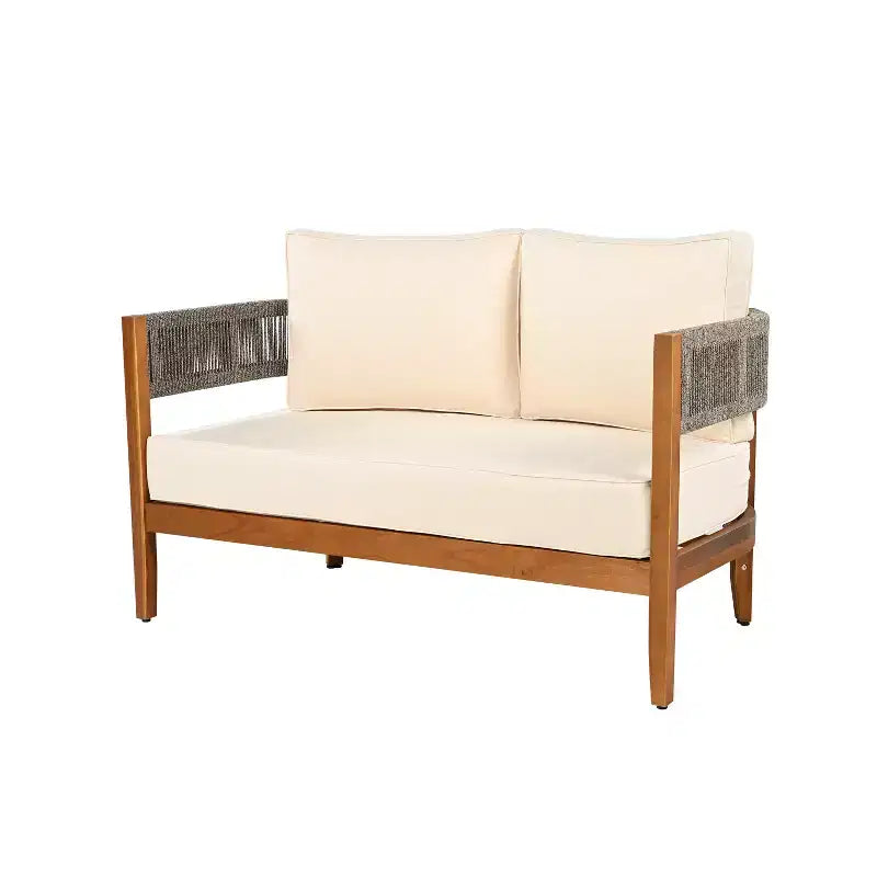 Christopher Knight Home Valentina Patio 4 Piece Rustic Rope Weave Acacia Wood Furniture Set with Cushions