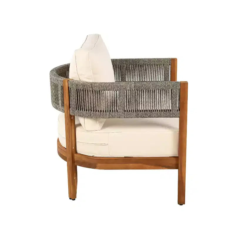 Christopher Knight Home Valentina Patio 4 Piece Rustic Rope Weave Acacia Wood Furniture Set with Cushions