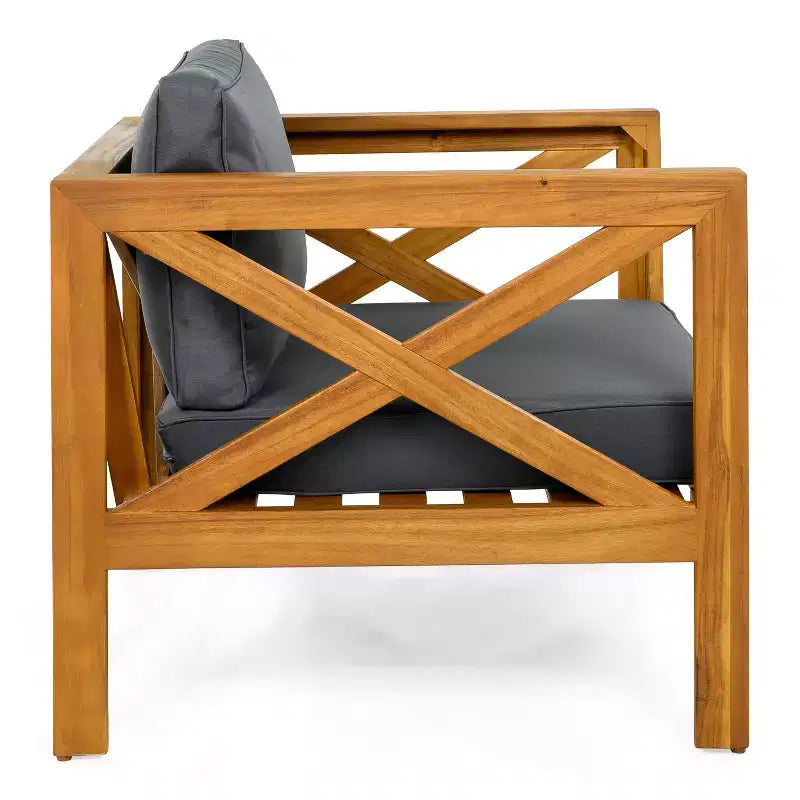 Christopher Knight Home Callum Transitional 3 Piece Patio Acacia Wood Club Chairs with Rectangle Accent Table