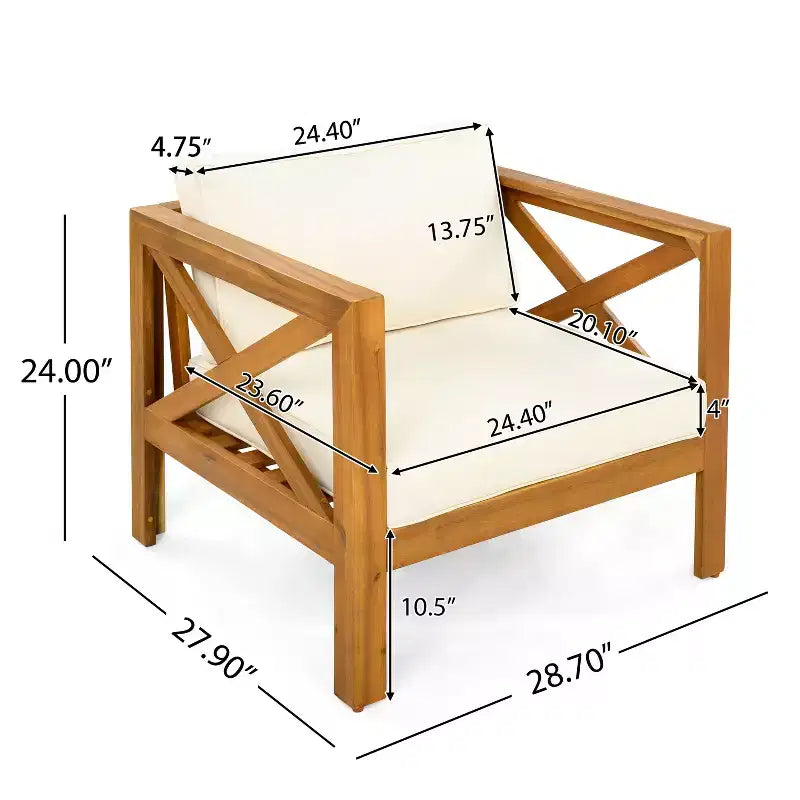 Christopher Knight Home Callum Transitional 3 Piece Patio Acacia Wood Club Chairs with Rectangle Accent Table