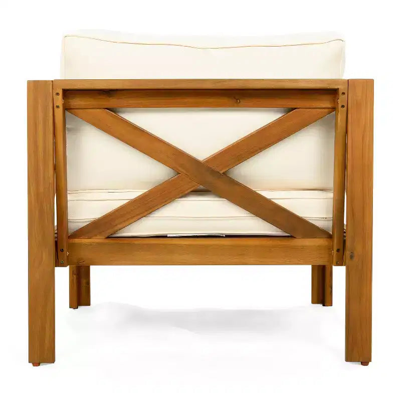 Christopher Knight Home Callum Transitional 3 Piece Patio Acacia Wood Club Chairs with Rectangle Accent Table