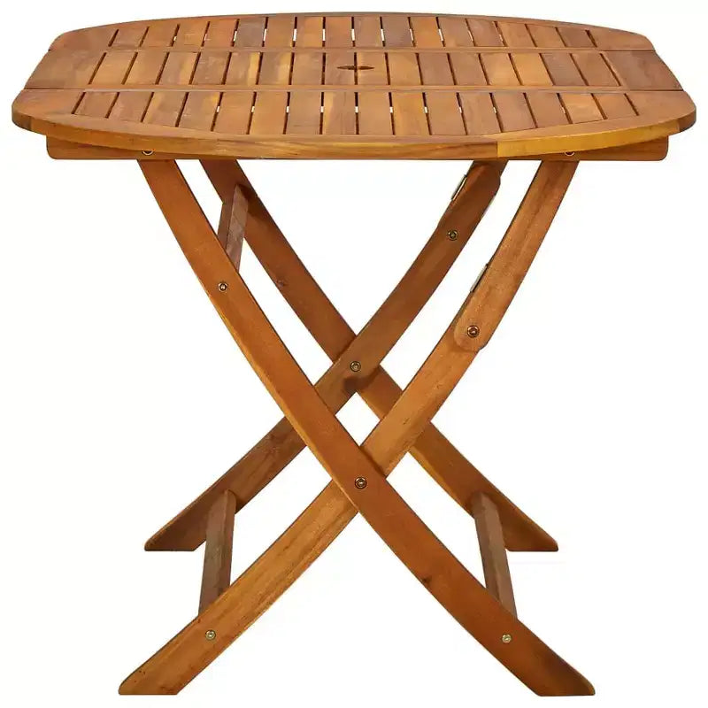 vidaXL Solid Acacia Wood Patio Dining Set-Modern 7-Piece Garden Furniture Set with Oval Table & Folding Chairs-Weather-Resistant-Dark Oil Finished