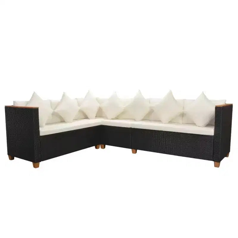 vidaXL 5 Piece Patio Lounge Set with Cushions Poly Rattan Black