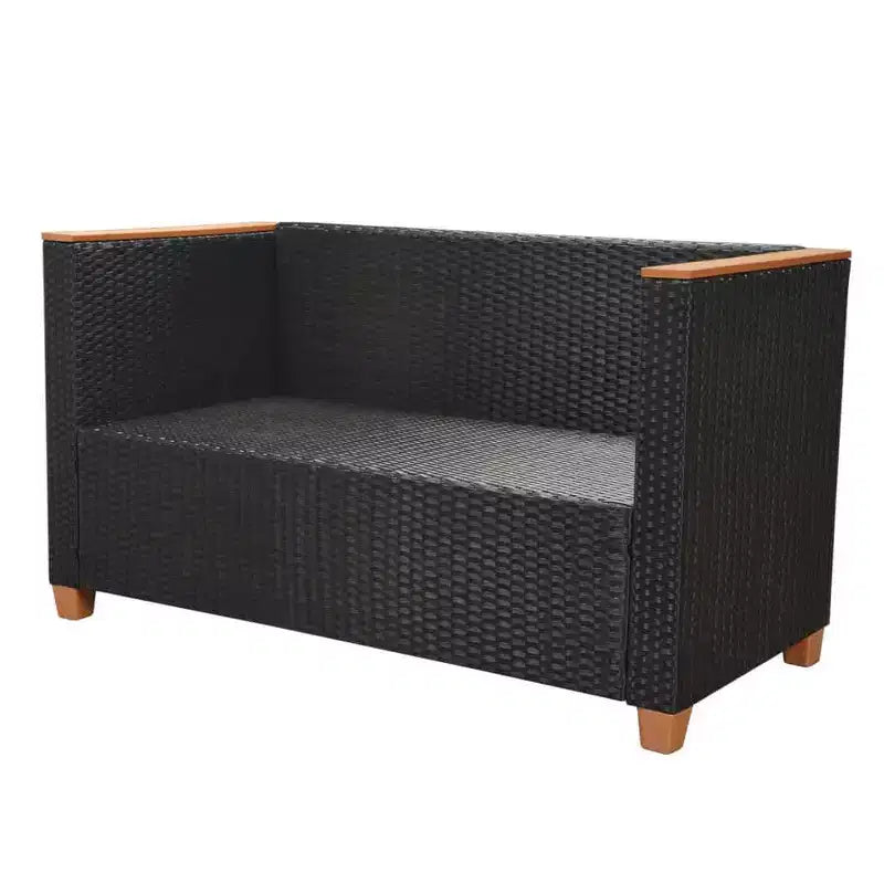 vidaXL 5 Piece Patio Lounge Set with Cushions Poly Rattan Black