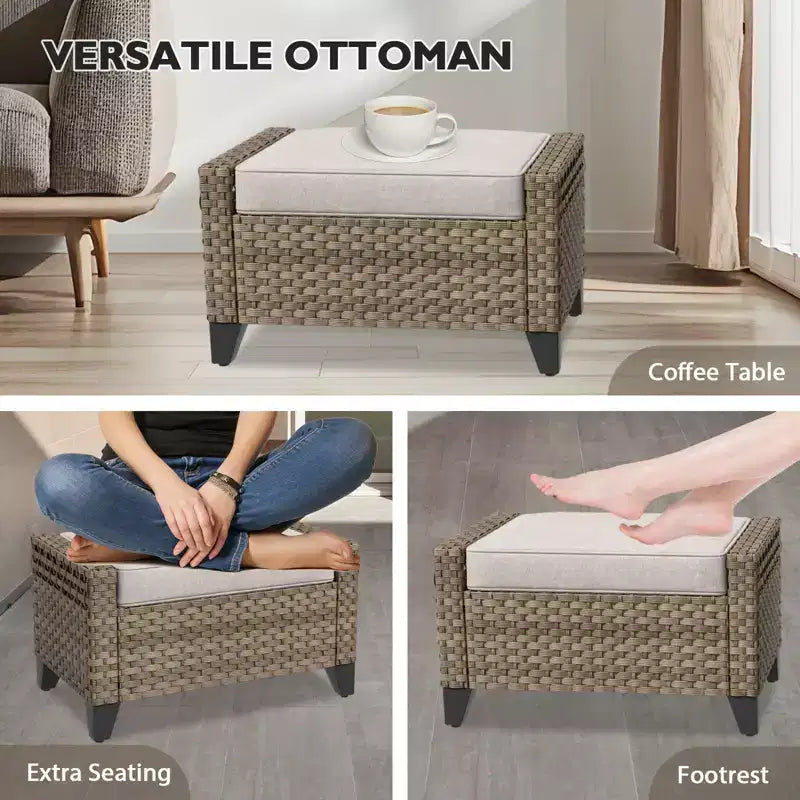 Outdoor Rattan Furniture Set Patio Seating Set Patio Loveseat with Ottoman