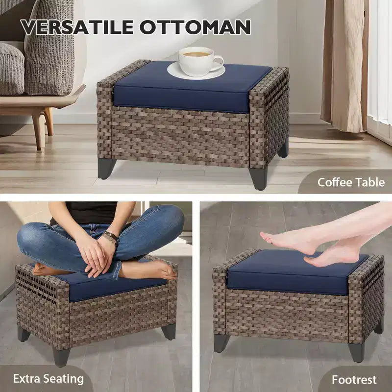 Outdoor Rattan Furniture Set Patio Seating Set Patio Loveseat with Ottoman