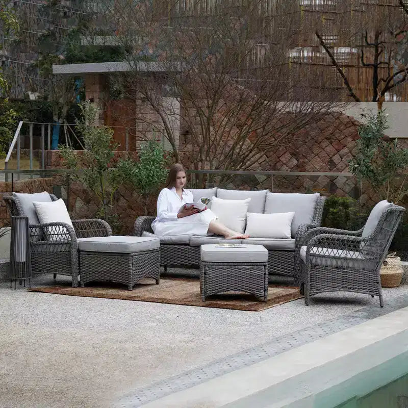GRANDPATIO Polyethylene (PE) Wicker 5 - Person Seating Group with Cushions