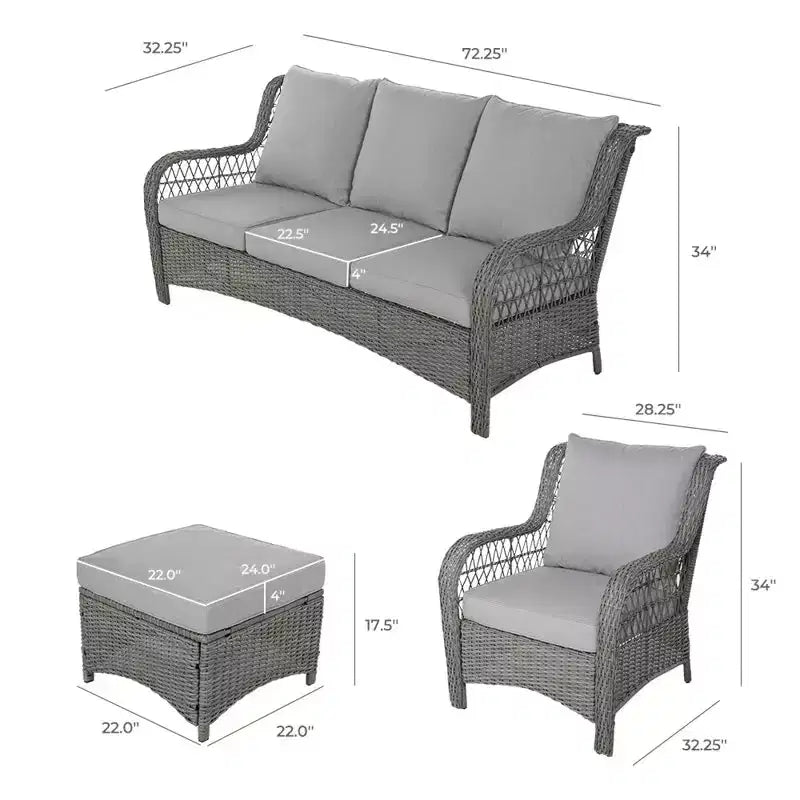 GRANDPATIO Polyethylene (PE) Wicker 5 - Person Seating Group with Cushions